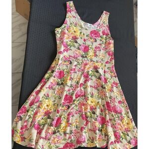 TOMSWARE Dress Womens XL Beige Floral Fit & Flare Sleeveless Knit Sundress
